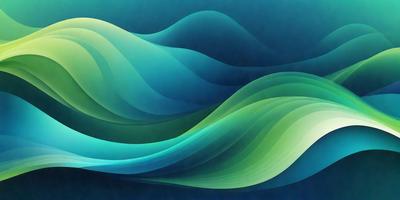 The primary subject of the image is a large, colorful wave. The wave is depicted in a digital art style, with a blue and green color scheme. The setting is a dark blue background, which contrasts with the vibrant colors of the wave. The overall atmosphere of the image is dynamic and energetic, as the wave appears to be crashing or breaking.