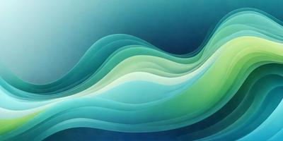 The primary subject of the image is a large, colorful wave. The wave is depicted in a digital art style, with a blue and green color scheme. The setting is a vast, open ocean, and the background features a dark blue sky. The overall atmosphere of the image is dynamic and vibrant, capturing the essence of the ocean's power and beauty.