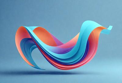 The primary subject of the image is a colorful, abstract bird sculpture. The bird is made of paper and is displayed on a blue surface. The setting appears to be a studio or workspace, as the bird is the main focus of the image. The visual style is a combination of digital art and illustration, creating a unique and eye-catching design. The colors and mood of the image are vibrant and lively, with the bird's colors standing out against the blue background.