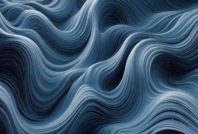 The primary subject of the image is a blue, swirling, and wavy pattern. The setting is a blue background, and the visual style appears to be a digital art or illustration. The dominant colors are blue and black, creating a calm and serene atmosphere.