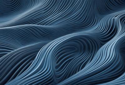 The primary subject of the image is a blue, wavy, and curved surface that resembles a waterfall or a wave. The setting is a blue background, which adds to the overall visual style. The image is a digital art or illustration, showcasing the artist's creativity and skill in capturing the fluid and dynamic nature of the subject. The dominant colors are blue, which creates a calming and serene atmosphere.