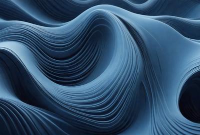 The primary subject of the image is a blue, swirling, and wavy pattern. The setting is a blue background, and the visual style appears to be a digital art or illustration. The dominant colors are blue and white, creating a calm and soothing atmosphere.