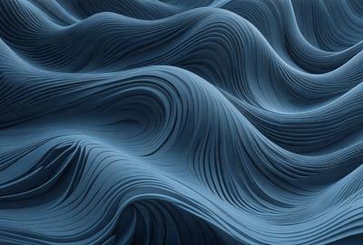 The primary subject of the image is a blue, wavy surface that resembles a wave or a ripple. The setting is a blue background, and the visual style appears to be a digital art or illustration. The colors and mood of the image are predominantly blue, creating a calm and serene atmosphere.