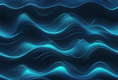The primary subject of the image is a blue and white ocean wave pattern. The setting is a blue background, which creates a visually appealing contrast with the wave pattern. The visual style is a digital art or illustration, as the wave pattern is intricately detailed and well-rendered. The dominant colors are blue and white, which evoke a sense of calmness and tranquility.