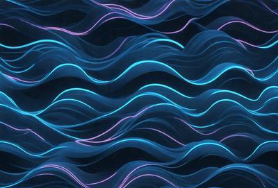 The primary subject of the image is a blue and purple ocean wave pattern. The setting is a blue and purple ocean, and the visual style is a digital art or illustration. The dominant colors and overall atmosphere are a mix of blue and purple, creating a calming and serene mood.