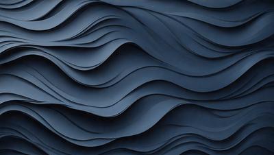 The primary subject of the image is a blue, wavy, and curved surface, which appears to be a piece of art or a design element. The setting is a dark blue background, which contrasts with the blue surface. The visual style is a combination of digital art and illustration, creating a unique and eye-catching design. The colors and mood of the image are predominantly dark and moody, with the blue surface and background creating a sense of depth and intrigue.