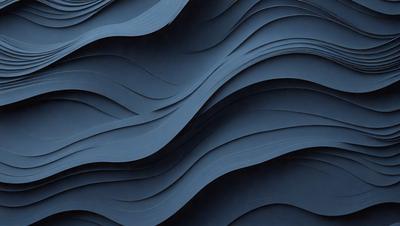 The primary subject of the image is a blue wave pattern, which is the main object, scene, or focus of the image. The setting or background is a dark blue surface, which adds to the overall atmosphere. The visual style of the image is a combination of a photo and digital art, creating a unique and intricate pattern. The dominant colors in the image are blue and black, which contribute to a calm and serene mood.