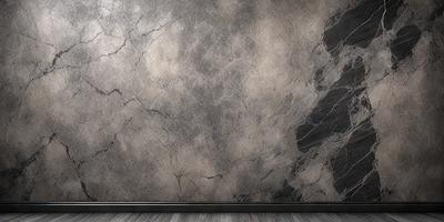 The primary subject of the image is a marble wall with a patterned texture. The setting is a room with a grey marble wall as the main focus. The visual style is a close-up of the marble wall, showcasing its unique texture and pattern. The colors and mood of the image are predominantly grey and neutral, giving the scene a calm and sophisticated atmosphere.