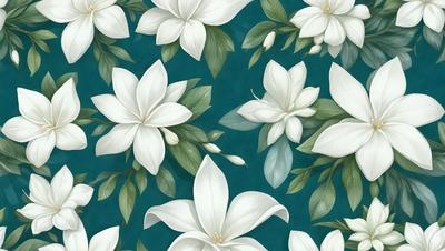The primary subject of the image is a white flower, which is the main object, scene, or focus of the image. The setting is a blue background, which adds a contrasting color to the white flower. The visual style of the image is a painting, which gives it a more artistic and detailed appearance. The dominant colors in the image are white and blue, creating a serene and calming atmosphere.