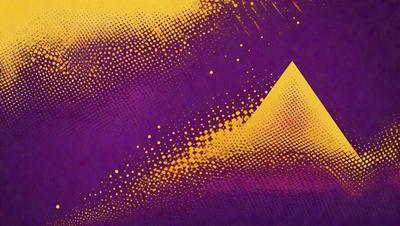 The primary subject of the image is a yellow triangle, which is the main object, scene, or focus of the image. The setting or background features a purple sky, creating a contrasting and visually striking backdrop. The visual style of the image is digital art, as it is a computer-generated or digitally created piece. The dominant colors in the image are yellow and purple, giving it a vibrant and lively atmosphere.
