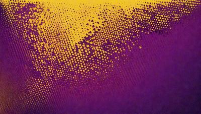 The primary subject of the image is a patterned background featuring a yellow and purple color scheme. The setting is a wall, and the visual style appears to be a combination of digital art and illustration. The dominant colors are yellow and purple, creating a vibrant and lively atmosphere.