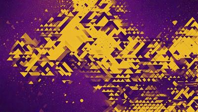 The primary subject of the image is a yellow and purple geometric pattern. The setting is a purple background, and the visual style appears to be a digital art or illustration. The dominant colors are yellow and purple, creating a vibrant and lively atmosphere.