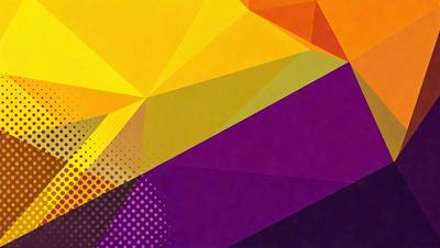 The primary subject of the image is a colorful geometric pattern, featuring a combination of yellow, purple, and orange colors. The setting is a wall, and the visual style appears to be a digital art or illustration. The dominant colors and overall atmosphere of the image are vibrant and lively, creating a visually appealing and engaging scene.