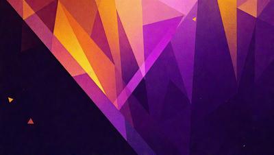 The primary subject of the image is a geometric pattern, featuring a combination of yellow, purple, and orange colors. The setting is a dark background, which contrasts with the vibrant colors of the pattern. The visual style appears to be a digital art or illustration, as it is a well-defined and intricate design. The overall atmosphere of the image is lively and energetic, thanks to the bold and contrasting colors of the pattern.