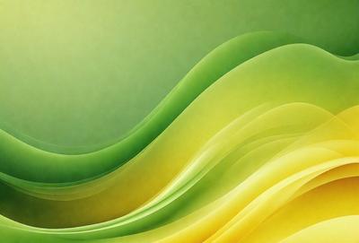 The primary subject of the image is a colorful, abstract wave pattern. The setting is a green background, which adds a sense of depth and contrast to the scene. The visual style is a combination of digital art and illustration, creating a vibrant and dynamic appearance. The dominant colors are yellow, green, and blue, which contribute to a lively and energetic mood.