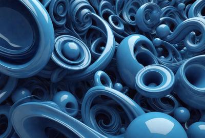The primary subject of the image is a blue, swirling, and curling pattern. The setting is a blue background, and the visual style appears to be a digital art or illustration. The dominant colors are blue, and the overall atmosphere is vibrant and dynamic.