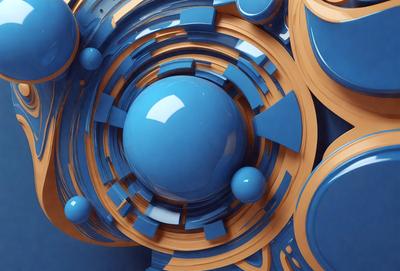 The primary subject of the image is a blue sphere, which is the main object in the scene. The setting is a blue background, and the visual style appears to be a digital art or illustration. The colors and mood of the image are predominantly blue, creating a calm and serene atmosphere.