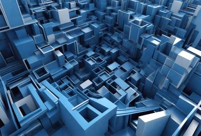The primary subject of the image is a three-dimensional blue model of a city. The setting is a blue background, which creates a contrast with the city model. The visual style is a digital art or illustration, as the image is a close-up of the model, showcasing its intricate details. The colors and mood of the image are predominantly blue, giving it a futuristic and modern feel.
