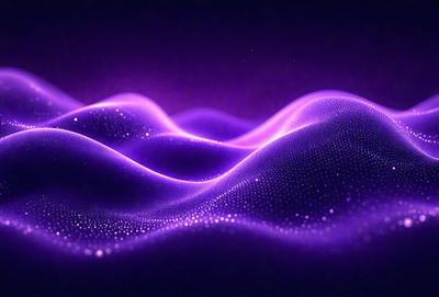 The primary subject of the image is a purple wave, which appears to be a digital art or illustration. The setting is a dark background, and the visual style gives the impression of a futuristic or space-themed scene. The dominant colors in the image are purple and black, creating a moody and atmospheric mood.