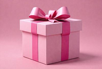 The primary subject of the image is a pink box with a bow on top. The box is placed on a pink background, which adds to the overall color scheme of the image. The visual style of the image is a close-up of the pink box, showcasing its details and texture. The colors and mood of the image are predominantly pink, creating a warm and inviting atmosphere.
