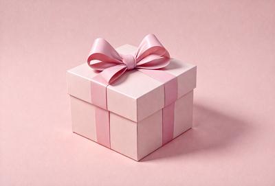 The primary subject of the image is a pink box with a bow on top. The box is placed on a pink background, which adds to the overall color scheme of the image. The visual style of the image is a close-up of the box, showcasing its details and texture. The colors and mood of the image are predominantly pink, creating a warm and inviting atmosphere.