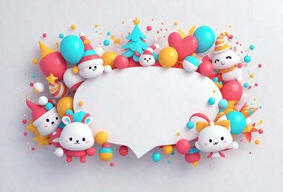 The primary subject of the image is a collection of cute and colorful cartoon characters, including various animals and snowmen, arranged in a visually appealing manner. The setting is a white background, which provides a clean and uncluttered look. The visual style is a combination of digital art and illustration, creating a vibrant and lively atmosphere. The colors and mood are predominantly cheerful and lighthearted, with the characters and their surroundings being bright and colorful.