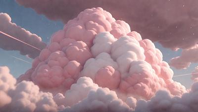 The primary subject of the image is a large, pink, fluffy cloud. The cloud is the main focus of the image, and it appears to be floating in a pink sky. The setting is a cloudy sky, which serves as the backdrop for the cloud. The visual style of the image is a combination of photo and digital art, creating a unique and artistic representation of the cloud. The colors and mood of the image are predominantly pink, giving it a soft and dreamy atmosphere.