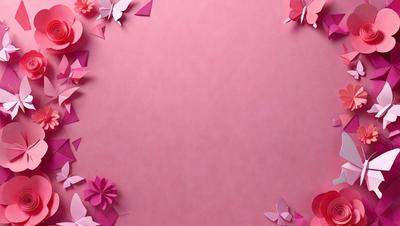 The primary subject of the image is a pink background with a pattern of flowers. The setting is a pink surface, and the visual style is a combination of photo and digital art. The dominant colors are pink and white, creating a warm and inviting atmosphere.