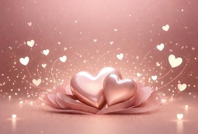 The primary subject of the image is a pair of pink hearts, which are the main objects in the scene. The hearts are placed on a pink background, giving the image a warm and romantic atmosphere. The visual style of the image is a digital art, as it appears to be a digital illustration or drawing. The colors and mood of the image are predominantly pink, which adds to the overall romantic and affectionate theme of the scene.