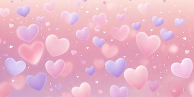 The primary subject of the image is a large number of hearts, which are scattered throughout the scene. The hearts are of various sizes and are placed on a pink background. The visual style of the image is a combination of digital art and illustration, creating a vibrant and lively atmosphere. The dominant colors in the image are pink and purple, which contribute to the overall mood of the scene.