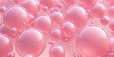 The primary subject of the image is a close-up of a pink bubble, which is part of a larger group of bubbles. The setting is a pink background, which adds to the overall mood of the image. The visual style is a combination of photo and digital art, creating a unique and eye-catching effect. The colors and mood of the image are predominantly pink, giving it a soft and inviting atmosphere.