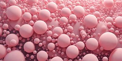 The primary subject of the image is a large pink surface with numerous small pink balls scattered across it. The setting appears to be a pink background, and the visual style is a combination of photo and digital art. The dominant colors are pink, and the overall atmosphere is bright and cheerful.