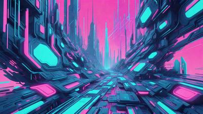 The primary subject of the image is a futuristic cityscape with a variety of buildings and structures. The setting is a pink and blue city, with a mix of both colors creating a vibrant atmosphere. The visual style is a digital art or illustration, showcasing the artist's creativity and imagination. The colors and mood of the image are energetic and lively, with the pink and blue hues evoking a sense of excitement and wonder.
