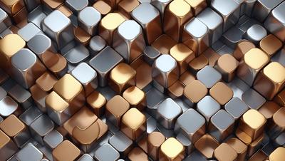 The primary subject of the image is a pattern of gold and silver squares. The setting is a large, close-up view of the pattern, which is likely a digital art or illustration. The visual style is a combination of both gold and silver squares, creating a unique and eye-catching design. The colors and mood of the image are predominantly gold and silver, giving it a sophisticated and elegant appearance.