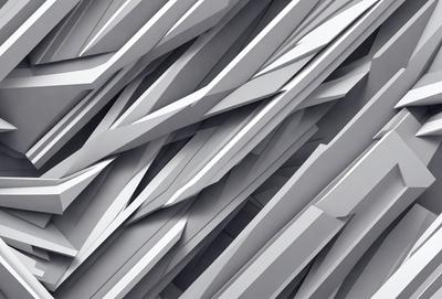 The primary subject of the image is a large, intricate, and abstract design made of metal. The setting is a white background, which highlights the design's details. The visual style is a combination of digital art and illustration, creating a unique and captivating pattern. The colors and mood of the image are predominantly white, giving it a clean and minimalist appearance.