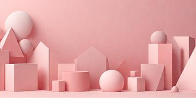 The primary subject of the image is a pink background with a house and a ball on it. The setting is a pink surface, and the visual style appears to be a combination of photo and digital art. The colors and mood of the image are predominantly pink, creating a warm and inviting atmosphere.