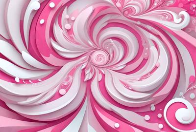 The primary subject of the image is a large, pink, swirling design. The setting is a white background, which contrasts with the pink swirl. The visual style is a combination of digital art and illustration, creating a unique and eye-catching design. The colors and mood of the image are predominantly pink, giving it a warm and inviting atmosphere.