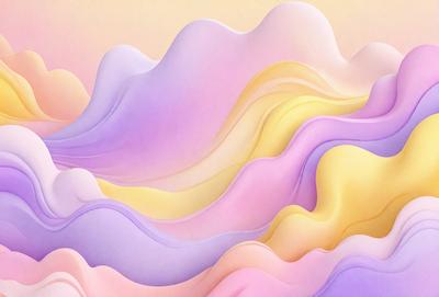 The primary subject of the image is a colorful, abstract artwork featuring a wave-like pattern. The setting is a brightly colored background, which adds to the vibrant atmosphere of the piece. The visual style is a combination of digital art and illustration, creating a unique and eye-catching design. The dominant colors in the artwork are purple, yellow, and pink, which contribute to a warm and inviting mood.