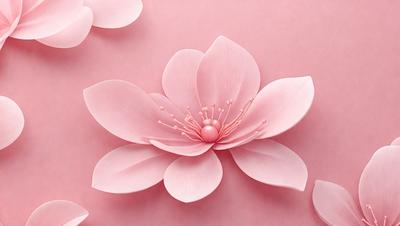 The primary subject of the image is a pink flower with a white center, which is the main focus of the image. The setting is a pink background, which complements the flower's color. The visual style is a digital art, as the flower is depicted in a realistic manner. The colors and mood of the image are predominantly pink and soft, creating a warm and inviting atmosphere.