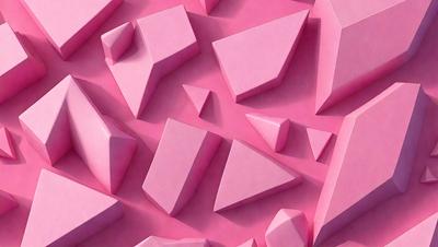The primary subject of the image is a large pink surface with a pattern of triangles. The setting is a pink background, and the visual style appears to be a combination of digital art and illustration. The dominant colors are pink and white, creating a warm and inviting atmosphere.