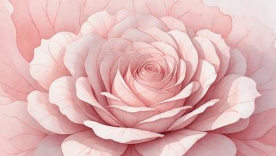 The primary subject of the image is a large, pink rose with a delicate petal structure. The rose is the main focus of the image, and it is displayed against a pink background. The visual style of the image is a painting, which gives it a more artistic and detailed appearance. The dominant colors in the image are pink, which is the color of the rose, and white, which is the color of the petals. The overall atmosphere of the image is elegant and romantic, as the rose is often associated