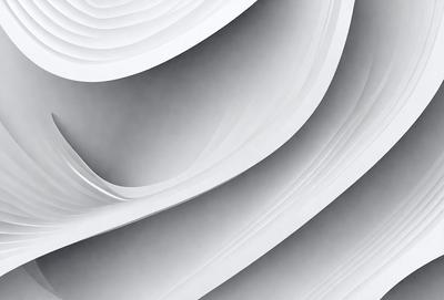 The primary subject of the image is a large, long, and curved sheet of white paper. The paper appears to be folded or rolled, creating a visually interesting and dynamic composition. The setting is a white background, which provides a clean and minimalist environment for the paper to stand out. The visual style is a close-up of the paper, emphasizing its texture and details. The colors and mood of the image are predominantly white, giving it a clean, crisp, and serene atmosphere.