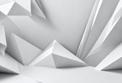 The primary subject of the image is a white paper with a geometric pattern on it. The paper is folded into a mountain shape, giving it a unique and creative appearance. The setting is a white background, which provides a clean and minimalist look to the image. The visual style is a combination of digital art and illustration, as the paper is manipulated to create the mountain shape. The colors and mood of the image are predominantly white, giving it a clean and modern feel.