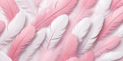 The primary subject of the image is a close-up of a pink feather. The setting is a white background, which provides a clean and minimalistic look. The visual style is a combination of a photo and digital art, as the pink feather appears to be a part of a larger pink feather pattern. The colors and mood of the image are predominantly pink, creating a warm and inviting atmosphere.