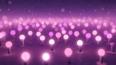 The primary subject of the image is a large number of glowing lights, which are scattered throughout the scene. The lights are pink in color and create a visually striking and vibrant atmosphere. The setting appears to be a dark room, with the lights providing the main source of illumination. The visual style of the image is a combination of digital art and illustration, as the lights are depicted in a realistic manner while also having a surreal and artistic quality. The overall mood of the image is ener