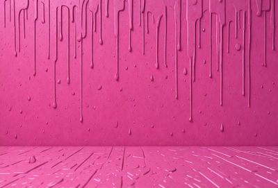 The primary subject of the image is a pink wall with dripping paint on it. The setting is a room with a pink wall, and the visual style appears to be a photo. The colors and mood of the image are predominantly pink, creating a warm and inviting atmosphere.