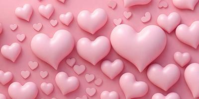 The primary subject of the image is a large collection of pink hearts. The hearts are arranged in various shapes and sizes, creating a visually appealing pattern. The setting is a pink background, which complements the hearts' color. The visual style is a combination of photo and digital art, as the hearts appear to be both realistic and artistic. The dominant colors are pink, which creates a warm and inviting atmosphere.