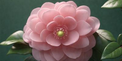 The primary subject of the image is a large, pink flower with a yellow center. The flower is prominently displayed in the foreground, with a green background visible behind it. The visual style of the image is a close-up of the flower, showcasing its details and colors. The dominant colors in the image are pink and yellow, creating a warm and vibrant atmosphere.