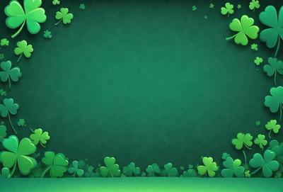 The primary subject of the image is a green background with a shamrock design. The setting is a green wall, and the visual style is a digital art or illustration. The dominant colors are green and white, creating a lively and cheerful atmosphere.