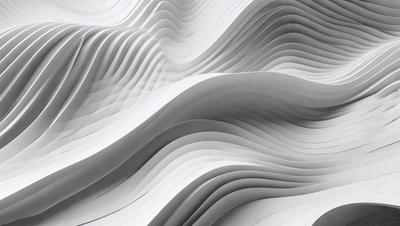 The primary subject of the image is a large, white, and curved structure, which appears to be a sculpture or a piece of art. The setting is a white background, which provides a clean and minimalist appearance. The visual style is a combination of digital art and illustration, creating a unique and intriguing design. The colors and mood of the image are predominantly white, giving it a clean, modern, and sophisticated feel.